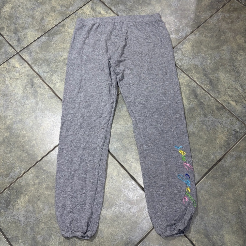 Monrow Soul Cycle Sweatpants Sz M Grey Embroidered Women Limited Edition Casual